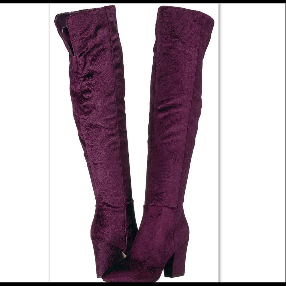 NINE WEST SIVENTA PURPLE JACQUARD PATTERN OTK BOOT